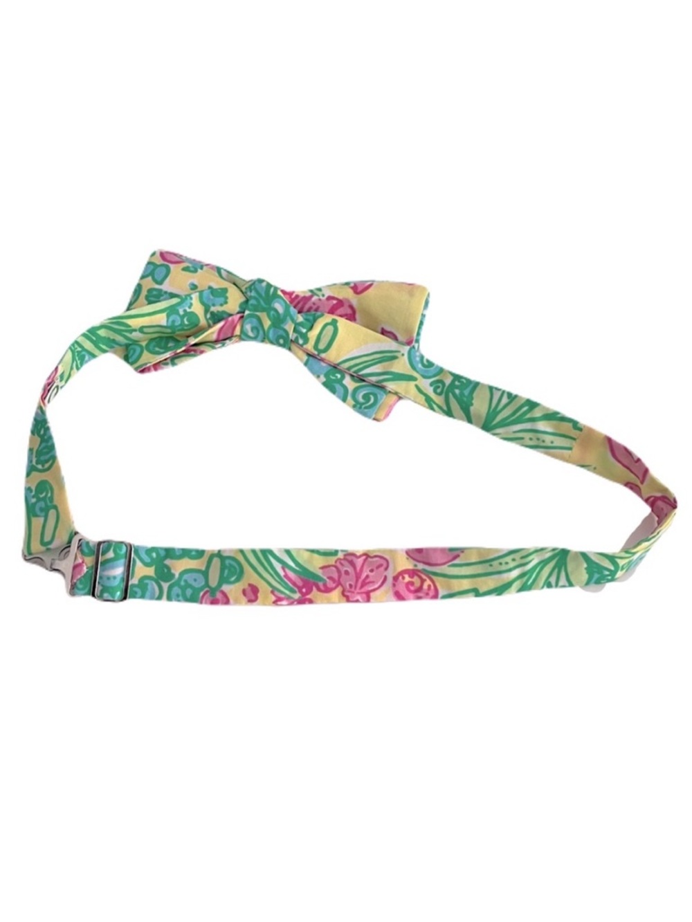 CCA Design Upcycled Lilly Pulitzer Yellow Multicolor Floral Print Bow Tie - Picture 2 of 3